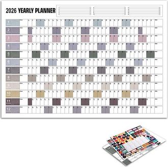 OEM Calendario Anual 2026. Para Colgar En La Pared. Planificador. Apto Para 365 D&iacute;as. Planificador Anual Colgante. Planificador Semanal (12 Meses)