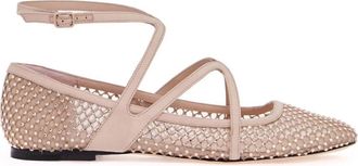 Jimmy Choo London Kristal Mesh Ballerina Flats - Dames - Ballerinas - Beige - 39 EU - Satijn - Schoenen