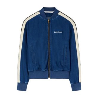 Palm Angels Zip-throughs, female, Blue, S, Blue Chambray Bomber Jacket