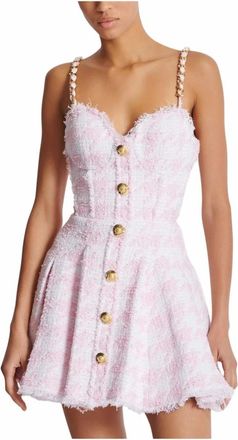 Balmain Jurk met strapless houndstooth tweed A-lijn - Dames - Korte kleedjes - Roze - L - Tweed - Kleedjes