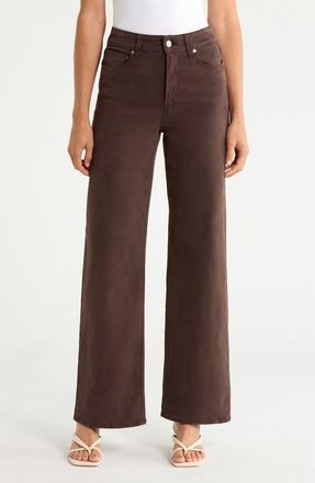 Paige Anessa High Waist Wide Leg Pants in Rich Chocolate at Nordstrom, Size 24