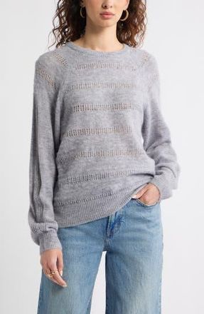 Treasure & Bond Pointelle Raglan Sleeve Sweater in Grey Heather at Nordstrom Rack, Size Small