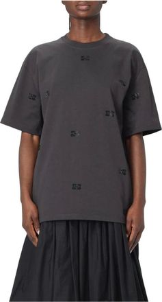Ganni Tops, Dames, Grijs, M, Relaxed Fit T-shirt met grafische versiering