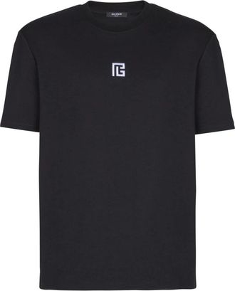 Balmain T-shirt met geborduurd logo - Heren - T-shirts - Zwart - L - Katoen - Tops