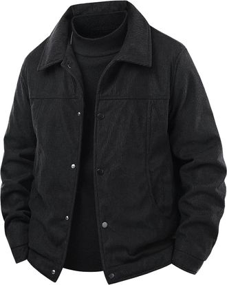 Generic Mens Corduroy Jackets with Pockets UK Collared Button Down Retro Causal Coat Casual Trendy Fall Winter Shackets for Men Loose Fit Warm Outdoor Outers