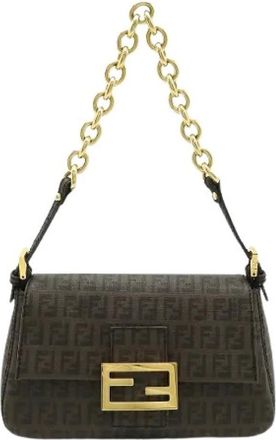 Fendi Pre-owned Shoulder Bags, female, Brown, Size: ONE SIZE Pre-owned Zucchino Mamma Baguette Mini Bag