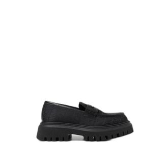 Moschino Jacquardstof en leren loafer - Heren - Schoenen - Zwart - Maat: 38 EU Leer