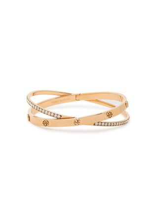Tory Burch Icon Double Pav&eacute; 18kt Gold-plated Bracelet - S
