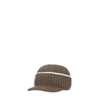 Brunello Cucinelli Accessoires, Dames, Bruin, M, Kasjmier, Rigid Visor Beanie