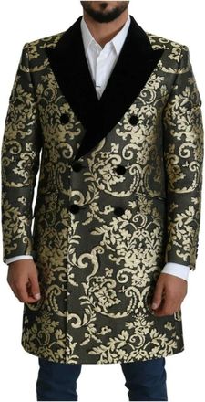 Dolce & Gabbana Zwart Goud Jacquard Lange Jas Sicilia - Heren - Mantel - Veelkleurig - S - Katoen - Jassen