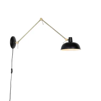 QAZQA Retro/vintage L&aacute;mpara De Pared Retro Negra Con Bronce - Milou Acero Alargada Adecuado Para Led Max. 1 X 25 Watt - Qazqa