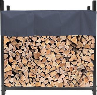 Quick-Star Quick-star - Metall Kaminholzregal Anthrazit 113 X 25 X 115 Cm Garten Kaminholzunterstand 0,5 M&sup3; Stapelhilfe Aussen Mit Schutzh&uuml;lle Grau