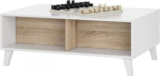 HOGAR 24 Mesa centro elevable con 2 huecos blanco brillo y roble canadian