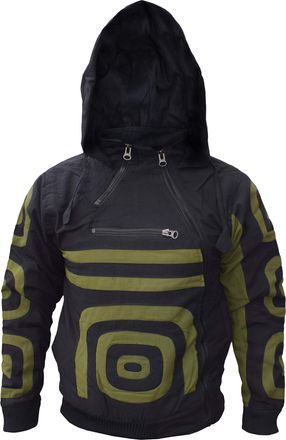Gheri Mens Double Side Zip Cotton Fleece Lined Nepalese Hoodie Jacket Black Large
