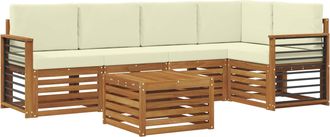vidaXL Conjunto De Sof&aacute;s De Exterior 6 Uds. Natural Y Crema Poli&eacute;ster Vidaxl