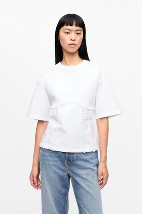Ganni White Cotton Tie Back T-shirt - Size XL