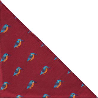 King & Priory Kingfisher Burgundy Red Herringbone Embroidered Pocket Square, Handkerchief