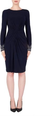 Joseph Ribkoff Long Sleeve Embellished Cuff Dress In Navy