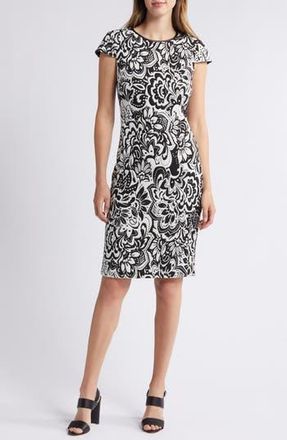 Vince Camuto Floral Jacquard Knit Sheath Dress in Ivory/Black at Nordstrom Rack, Size 12