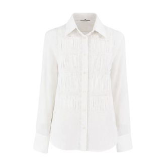 Ermanno Scervino Shirts, female, White, Size: 2XS Long-Sleeved Pleated Lace Shirt