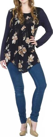Papillon Layered Floral Print Sweater Top In Navy