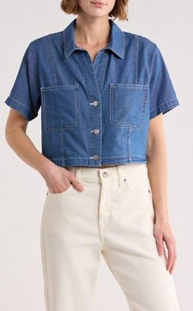 Blu Pepper Crop Denim Blouse in Dark Denim at Nordstrom Rack, Size Medium