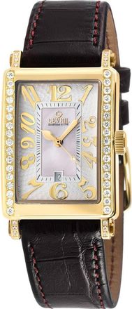 Gevril Group Ave of Americas Mini Diamond Croc Embossed Leather Strap Watch, 25mm x 32mm - 0.75 ctw in Black at Nordstrom Rack