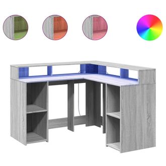 Berkfield Home Desk with LED Lights Grey Sonoma 130x130x91 cm Engineered Wood | Size: 130 x 130 x 91 cm