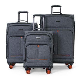 Infinity Leather Zachte linnen koffer zwart, 8 wielen, lichtgewicht reisbagage