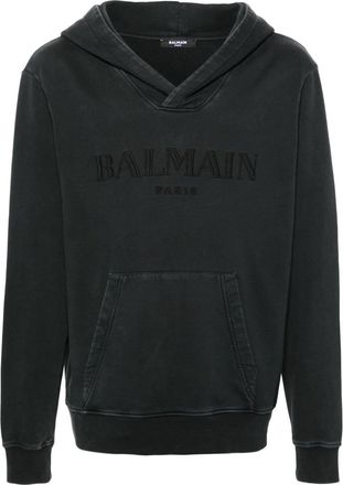Balmain logo-embroidered cotton hoodie - men - Cotton/Cotton - M - Grey