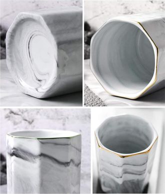 OEM Elegante Caja De Almacenamiento De Escritorio Con Dise&ntilde;o De M&aacute;rmol, Portal&aacute;pices De Cer&aacute;mica Resistente, Soporte Port&aacute;til Para Brochas De Maquillaje, 