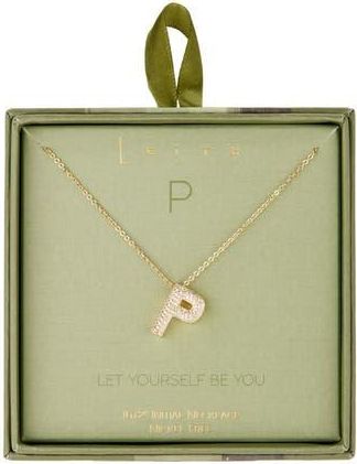 Leith Pavé Cubic Zirconia Initial Pendant Necklace in P- Clear- Gold at Nordstrom Rack