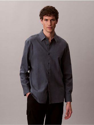Calvin Klein Mens Linen Cotton Classic Button-Down Shirt - Medium Grey - M