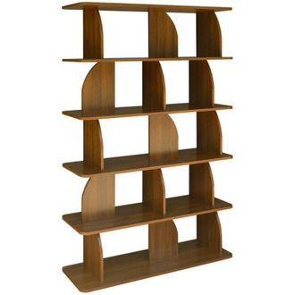 Sweeek 5-tier bookshelf, curved style dividers, exotic decor, Alva, Walnut effect, 120x40x185 cm