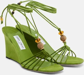 Jimmy Choo London Sandalias con cu&ntilde;a Lola de ante adornadas