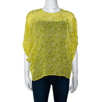 Giambattista Valli Giambatista Valli Yellow Textured Floral Print Silk Blouse