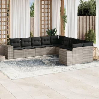 vidaXL Vidaxl - Set Divano Giardino 10 Pz Con Cuscini Grigio Chiaro Polyrattan