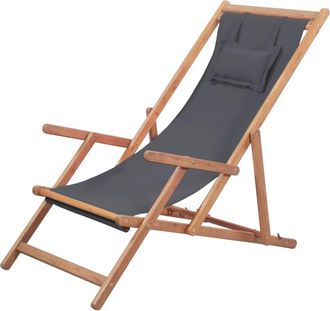 vidaXL Vidaxl - Silla De Playa Plegable De Tela Y Estructura De Madera Gris