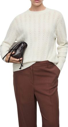 Mango Metallic Pointelle Cable Knit Sweater in Ecru at Nordstrom Rack, Size X-Small