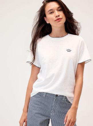 Twik Womens Scalloped trim mini-embroidery T-shirt
