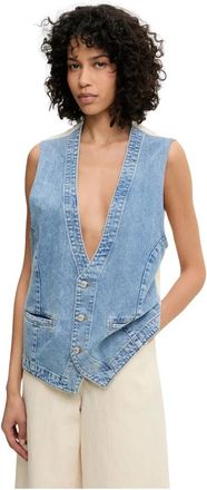 Moschino Gilet met enkele rij knopen - Dames - Bodywarmers - Blauw - XS - Katoen - Jassen