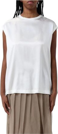 Brunello Cucinelli Sleeveless Tops, female, Beige, M, Elegant Silk Cap Sleeve Blouse