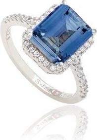 Suzy Levian Blue Cubic Zirconia Halo Engagement Ring at Nordstrom Rack, Size 5.5