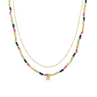 Luxenter 925 sterling zilveren ketting met groene kristal, afgewerkt in 18 karaat geel goud - Vlinder