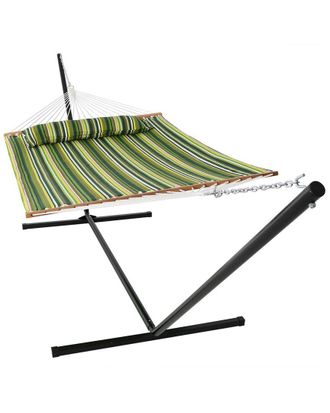 Sunnydaze 2-Person Quilted Spreader Bar Hammock Bed W/ 15 Stand