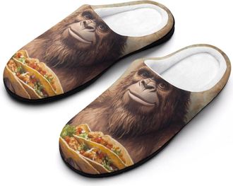 Generic Bigfoot Sasquatch Hold Beer And Mexico Food Mens House Slippers Memory Foam Washable Cotton Slip on Home Shoes