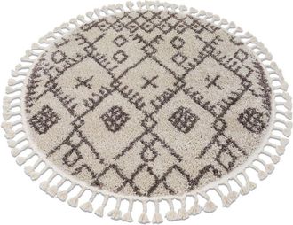 RugsX Rugsx - Alfombra Berber Tanger B5940 C&iacute;rculo Crema/marr&oacute;n Franjas Bereber Marroqu&iacute; Shaggy Beige Circulo 120 Cm