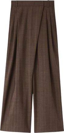Ganni Licht Wol Melange Streep Wrap Broek - Dames - Wijde Broeken - Bruin - S - Wol - Broeken