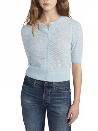 Frame Denim Delicate Cashmere Short Sleeve Cardigan In Sky Blue