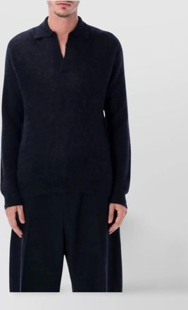 Auralee long sleeve polo sweater with ribbed cuffs and hem